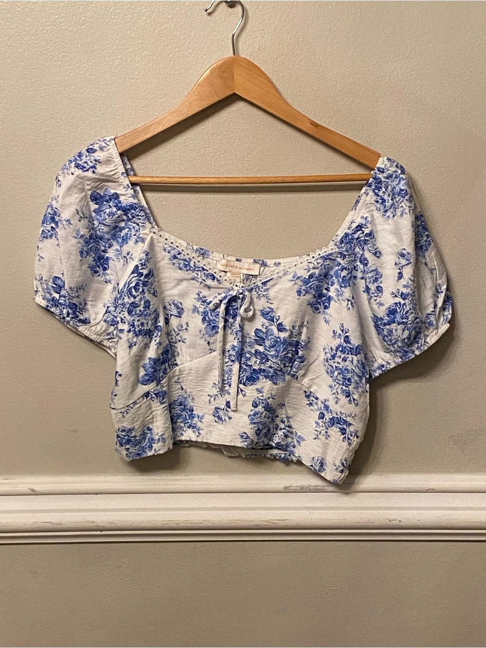 Blue Floral Peasant Crop Top - Women